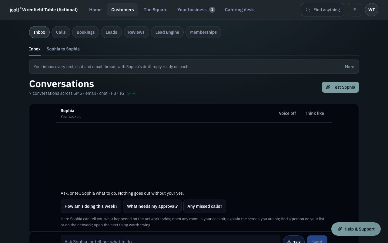 Inbox: Your inbox: every text, chat and email thread with your customers.