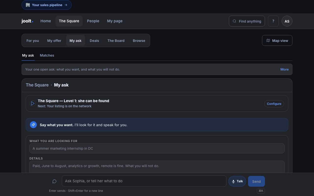 My ask: Your one open ask: what you want, and what you will not do.